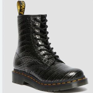 Dr. Martens Black Croc Leather Lace-Up Boots